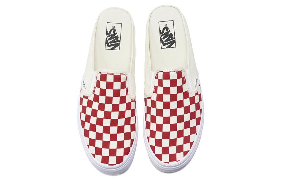 Vans Slip On Mules Low Top Skateboard Shoes Unisex Red White Plaid VN0004KTTLF1