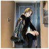 Medium splicing imitation fox fur imitation fur jacket female court celebrity satin Tang suit medium and long nail beads fluff