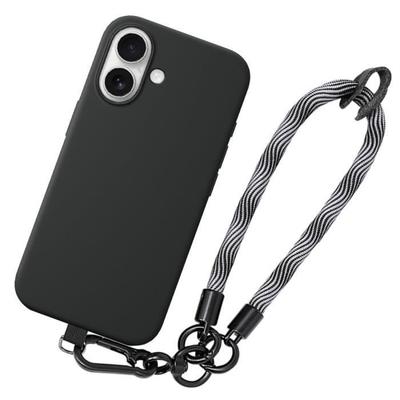 Shockproof Case - Case - for iPhone 16 - Black Silicone - Removable Strap - Shock Protection