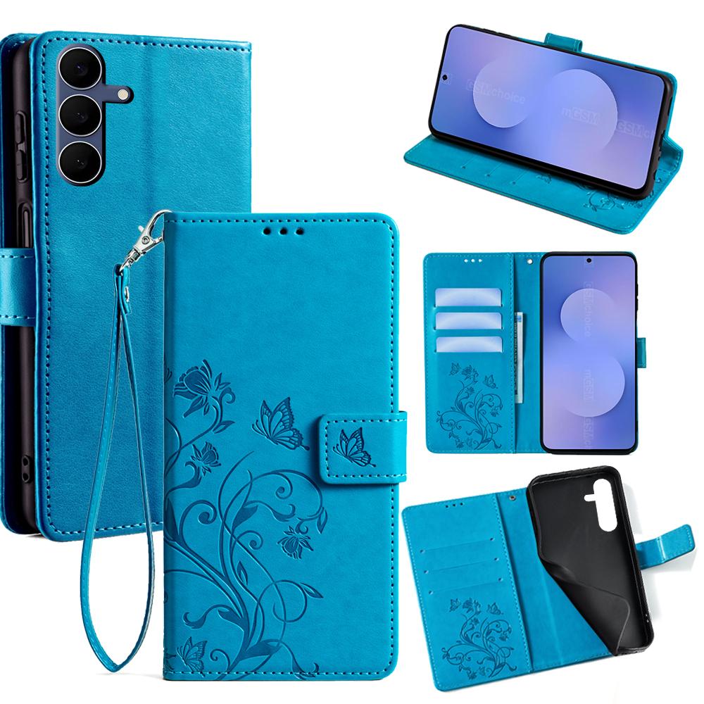 For Samsung Galaxy S25 FE Case Butterfly Flower Imprinted PU Leather Wallet Phone Cover