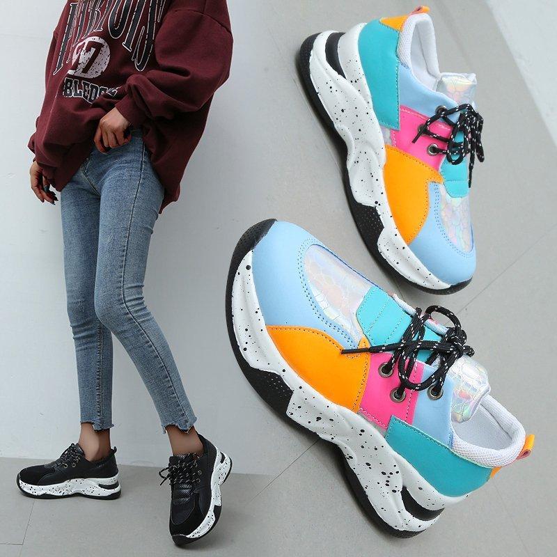 

New large size women s shoes flat bottom round head muffin casual shoes fashion color matching foot lace-up travel shoes 35 чорний