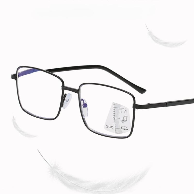Full Frame Multi Focus Reading Glasses with Anti Blue Light, Men's Automatic Zoom Far and Near Dual-use Glasses with Spring Legs