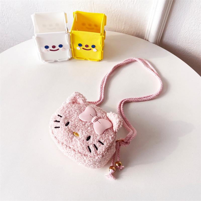 Hello Kitty Cartoon Plush Mini Crossbody Bag For Kids With Zipper Closure