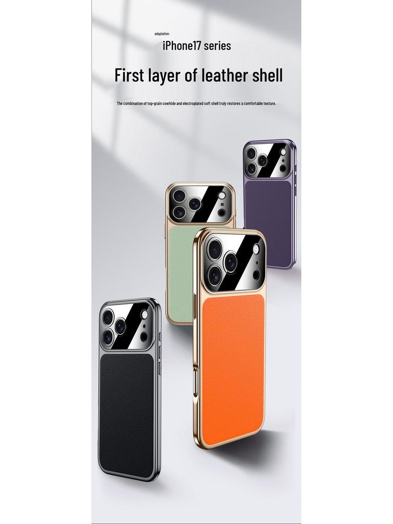 Luxury Electroplated Cowhide Protective Case for iPhone 17 Pro Max - Unisex, Soft Shell