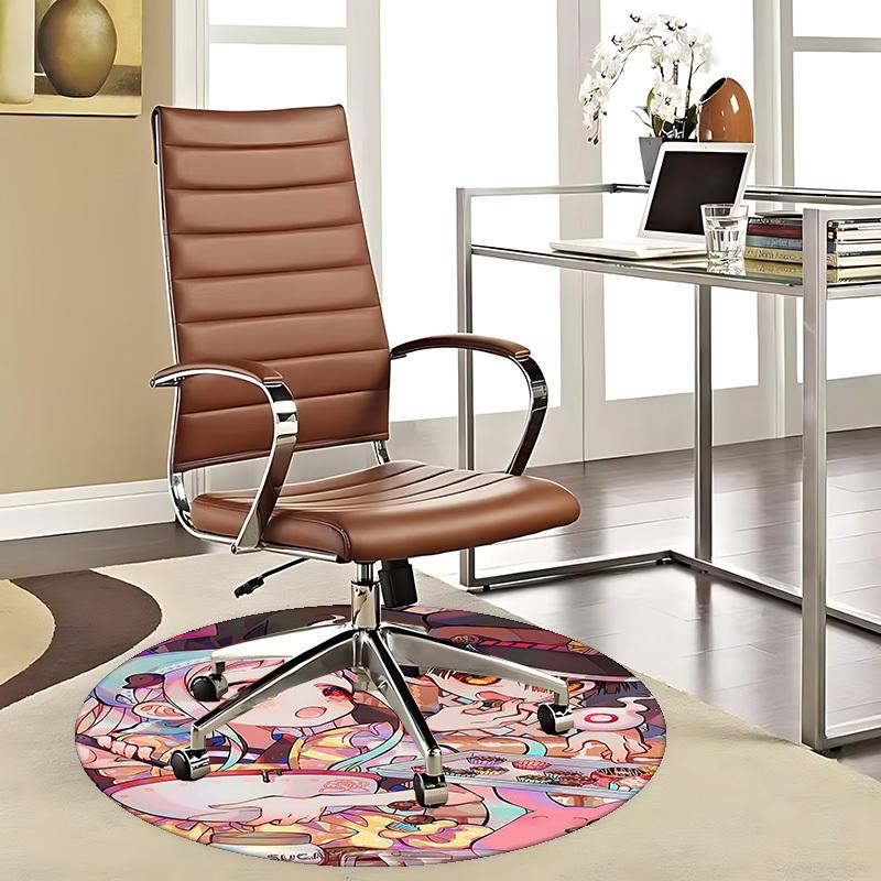 1pc Anime Cartoon Design Round Carpet  Office Chair Mat 80cm