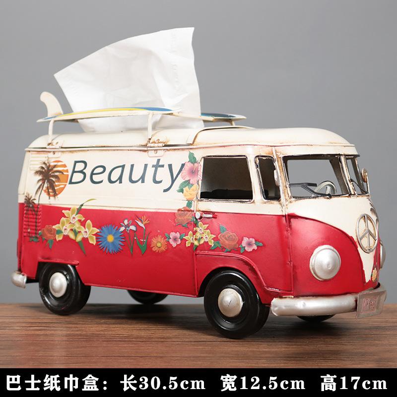 Wrought Iron Tissue Box American Retro Surfing Skateboard Bus Car Model Tissue Pumping Box Retro Model Ornament