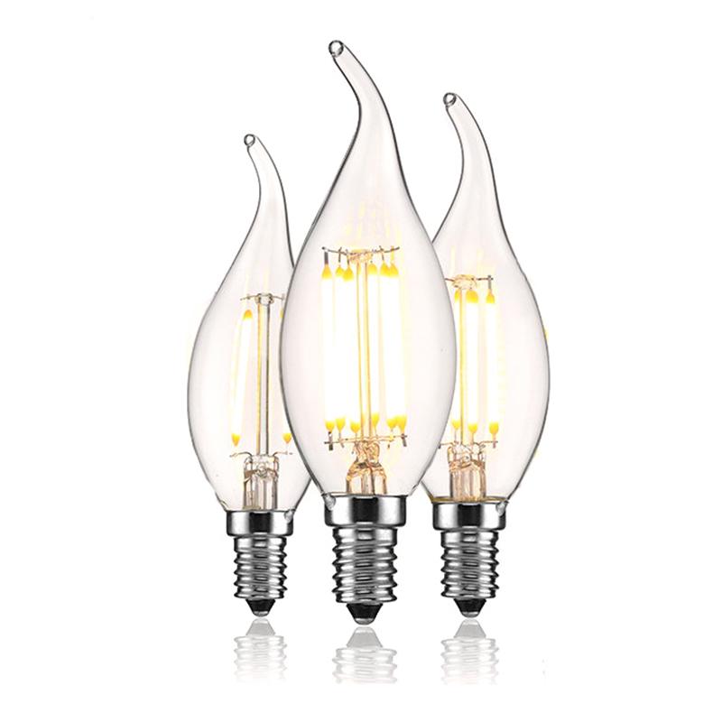 Stmívatelná E14 LED žárovka 2W 4W 6W Edison Retro Vláknová Svíčka Světlo 220V 240Lm