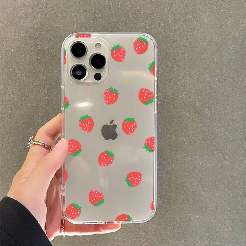 Cute cartoon strawberry Phone Case For iPhone 11 12 13 14 Mini Pro Max XR X XS TPU Clear Case For 8 7 6 Plus SE 2020