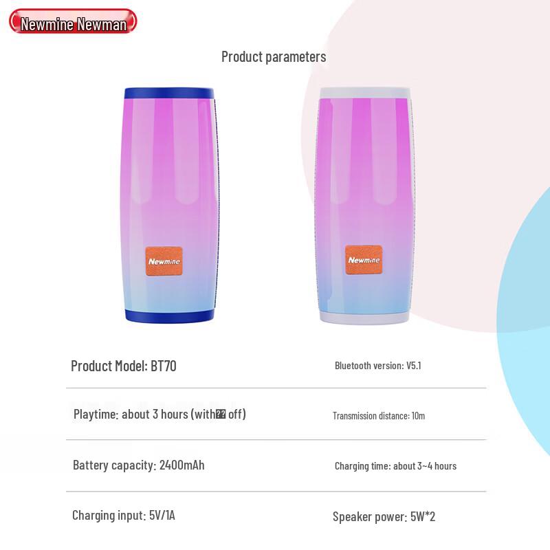 Newmine BT70 Portable Bluetooth Speaker CN plug (adapter included)