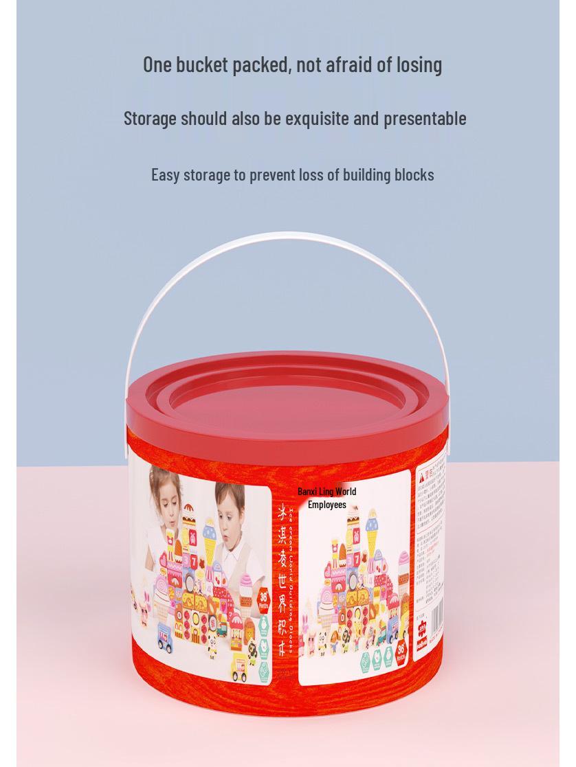 

Muwanzi Kids 116-Piece Ice Cream World Wooden Building Blocks Set.