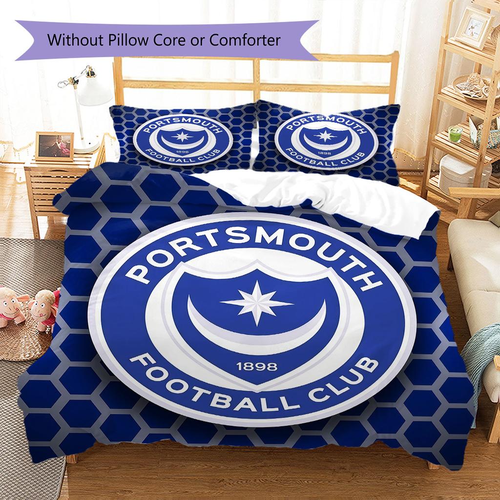 Biancheria da letto con motivo Portsmouth Football Club, Set piumino Copripiumino Federa Regalo di compleanno per la casa(1 * copripiumino + 2 * federa, senza nucleo)