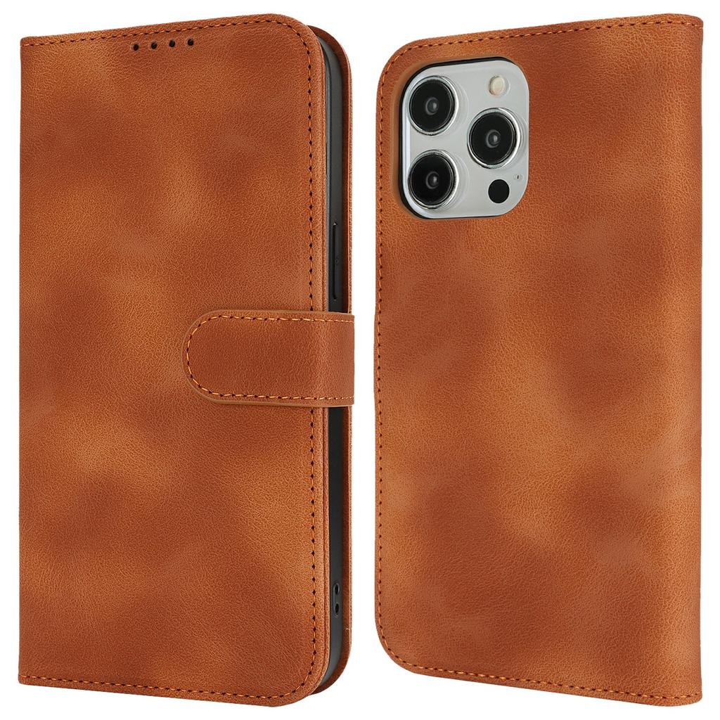 For iPhone 14 Pro Max Wallet Case Double Folded Edge Skin Touch PU Leather Flip Phone Cover