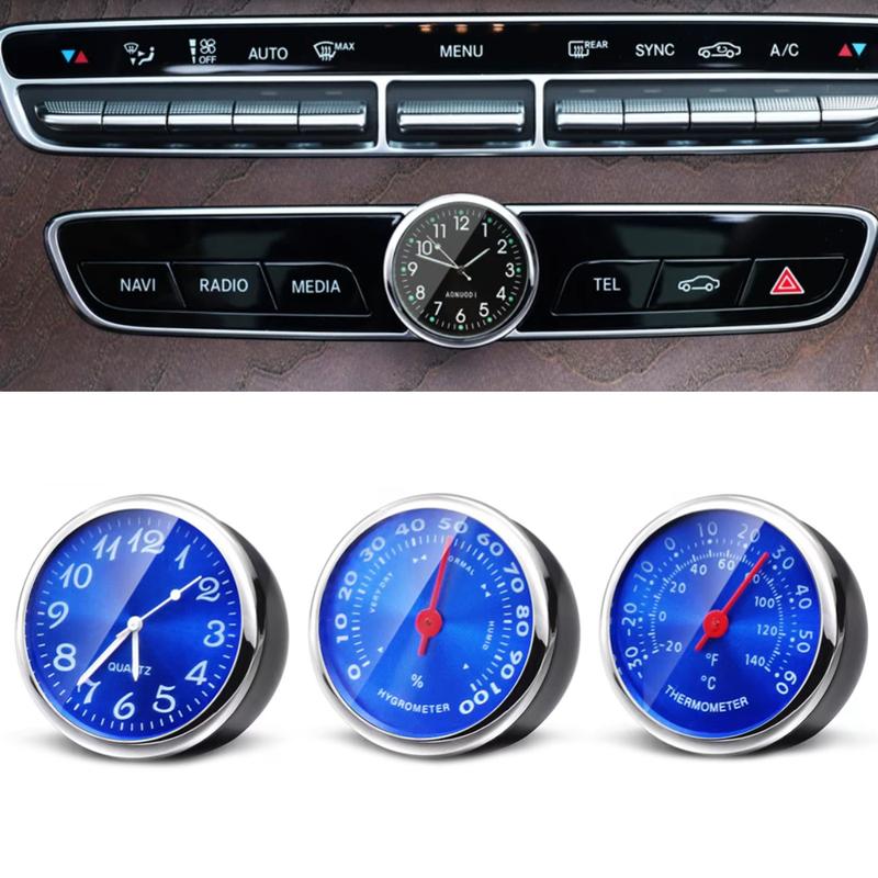 Car Interior Clock Auto Watch Thermometer Hygrometer Blue for Home Automobiles Decoration Ornament Accessories