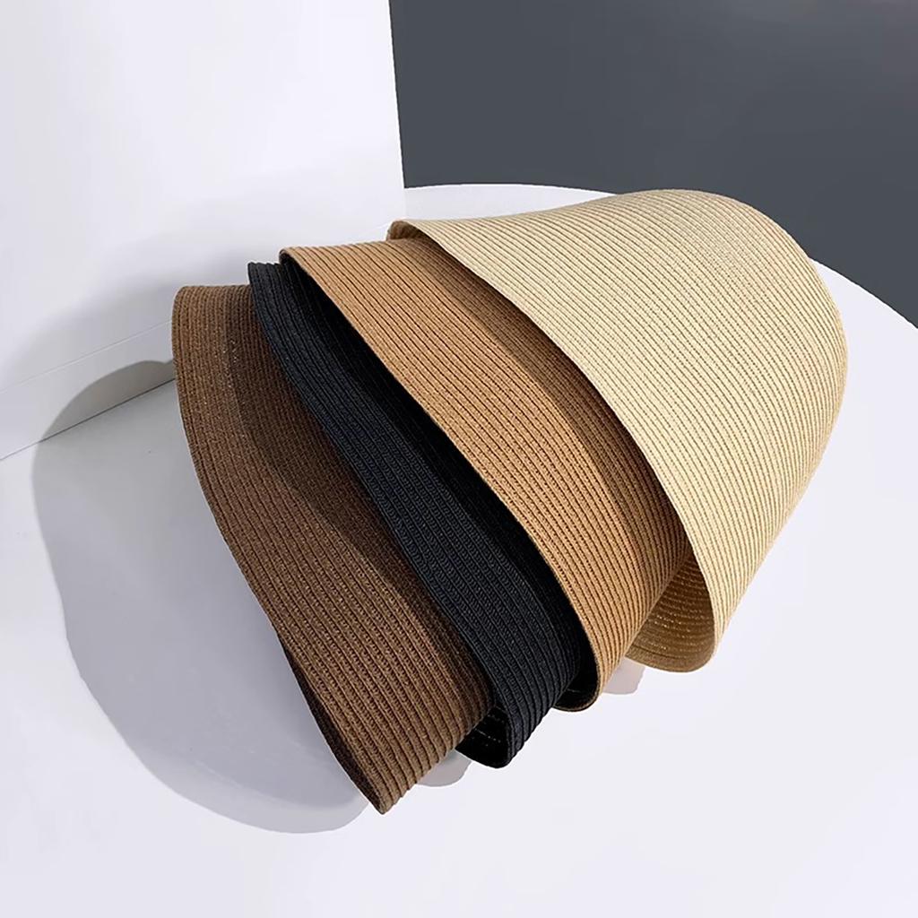 Fashion Solid Color Straw Hat For Women Summer Wide Brim Sun Visors Travel Beach Basin Cap Girls Female Vintage Foldable Hat