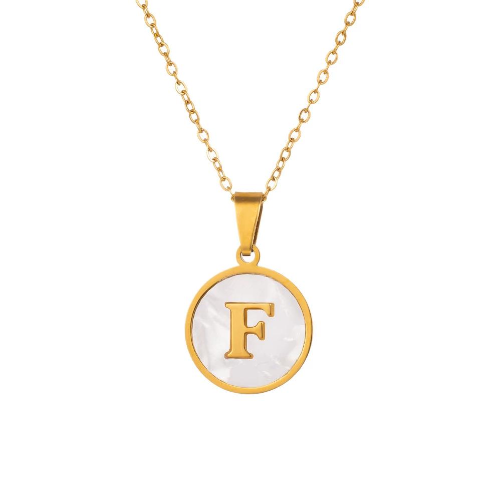 Round Gold Color 26 Letter Necklaces Alphabet Shell Pendant Necklace for Women Men Stainless Steel Chain Jewelry 1PC