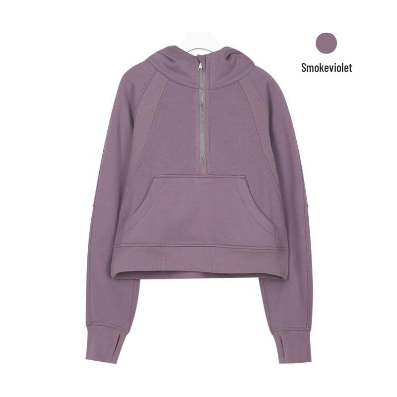 Women's Fleece-Lined Half-Zip Hoodie for Autumn/Winter - Slimming, Sporty, Versatile.