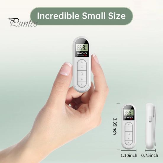 Mini-FM-Radio mit Taschenclip, LCD-Display mit Hintergrundbeleuchtung und 3,5-mm-Kopfhörer, einstellbarer Frequenz, DSP-Filterchip