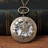 Vintage Pocket Watch Bronze Color Quartz Watch Cool Chain Hollow Love Heart Watches Necklace Pendant Gifts For Women Man