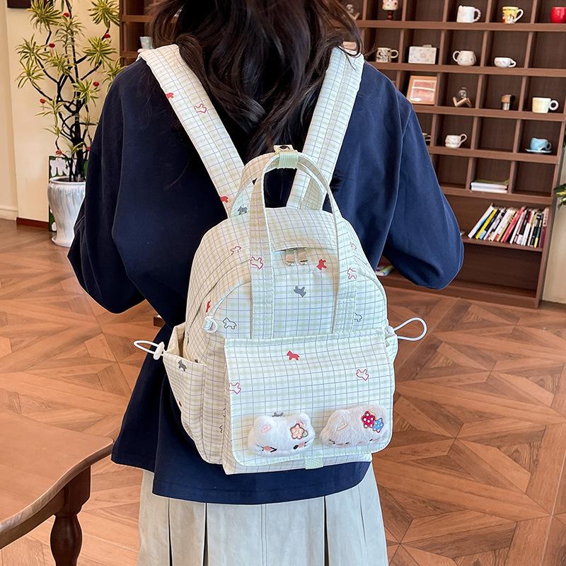 Schoolbag Milk Fufu Fresh Plaid Doll Cat Head Small Backpack Korean Cute Sweet Girl Exclusive Summer Travel Backpack