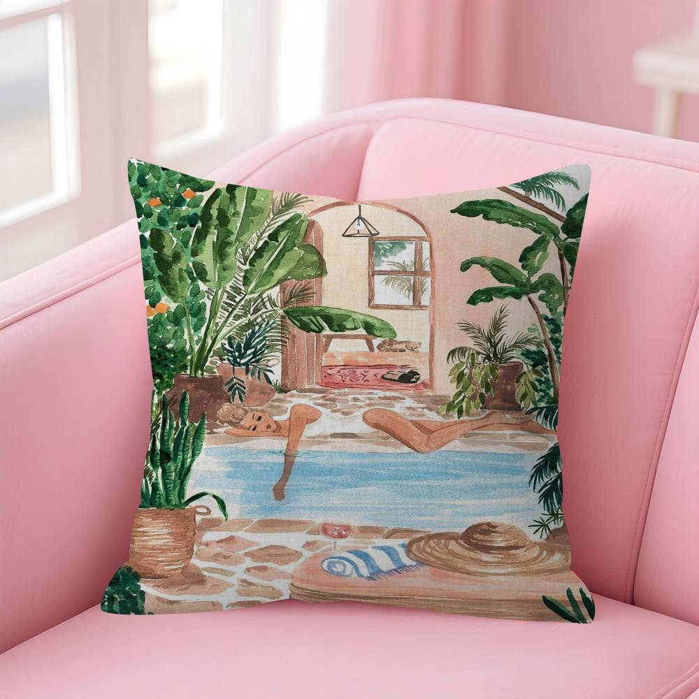 Nordic Beach Holiday Girl Pillow Gift Home Office Decoration Bedroom Sofa Car Cushion Cover Case 45x45