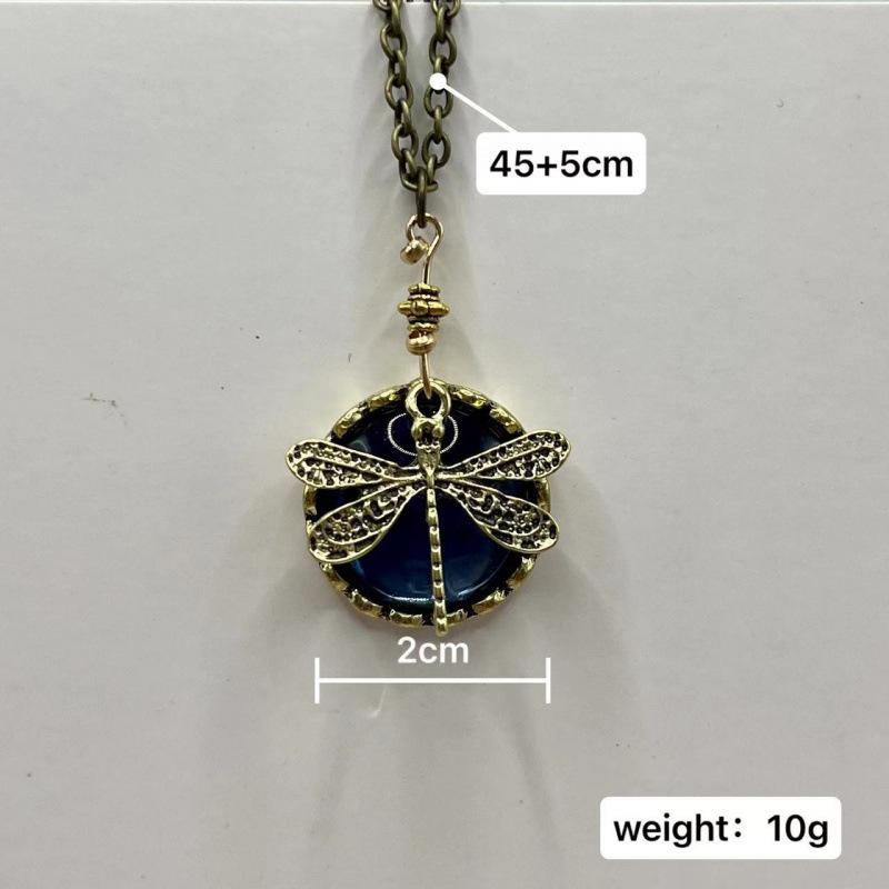 1Pcs Carving Blue Stone Accessories Vintage Bronze Color Dragonfly Women Necklaces And Pendants