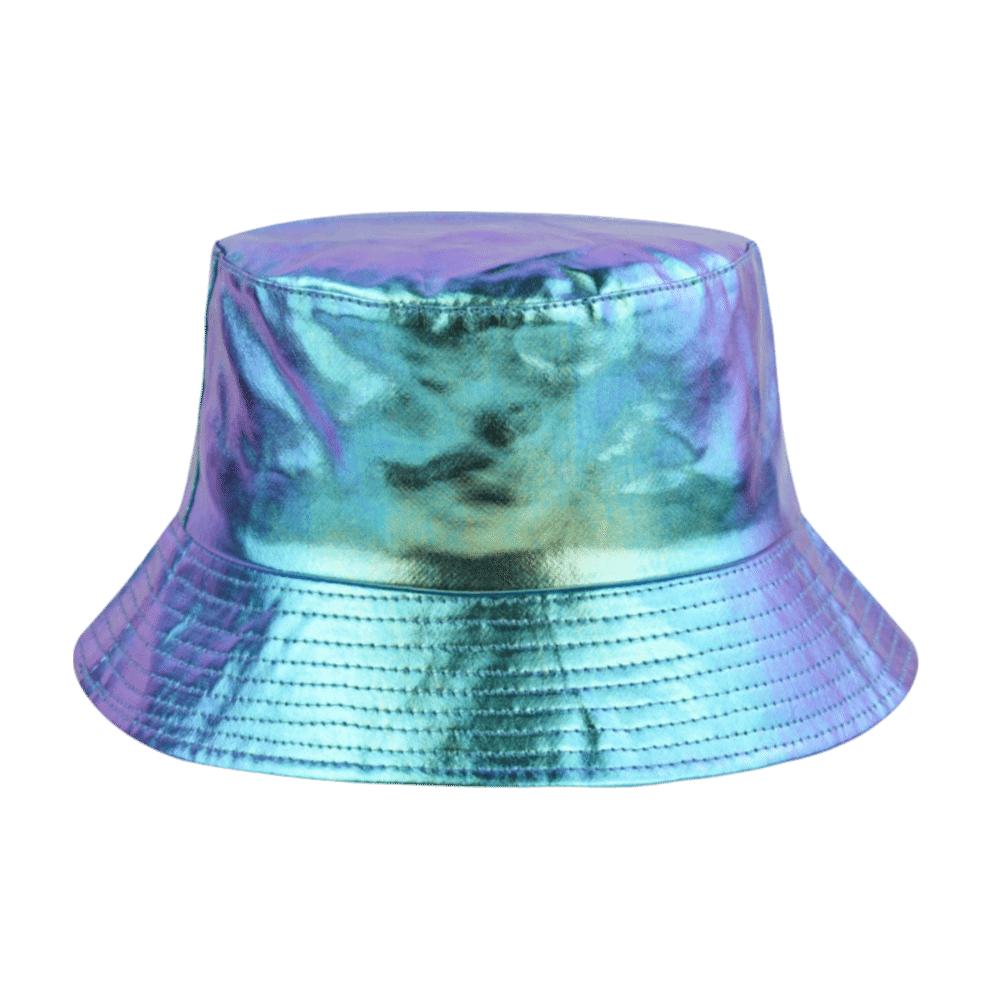 Leder Leuchtender Eimerhut Einseitig Glänzend Sonnenhut Laser Regenbogen Fischerhut Outdoor Reisen
