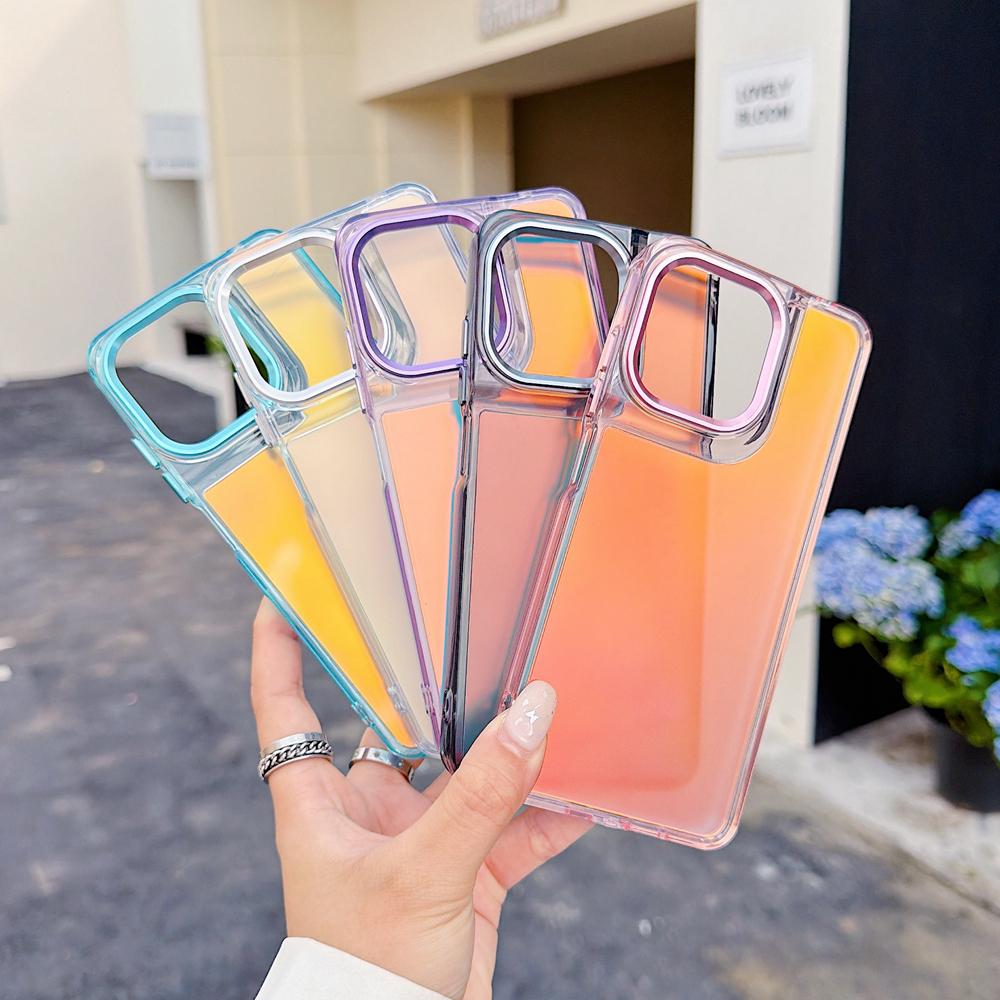 KEYSION Fashion Laser Gradient Colorful Phone Case for Redmi 13 12 5G Soft TPU+PC Shockproof Back Cover for Xiaomi POCO M6
