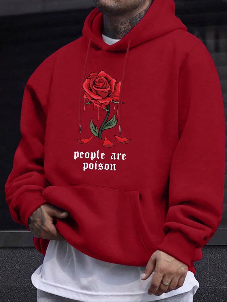 Dark Blood Rose Print Hooded Sweater Men's Street Loose Couple Hoodie