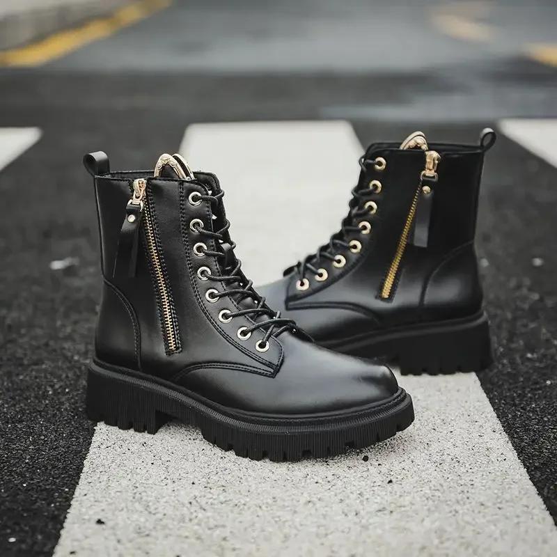 Platform Woman Short Shoes Fashion 2025 Booties Chunky Ankle Boots for Women Biker Chic and Elegant Autumn Designer Luxury Pu 39