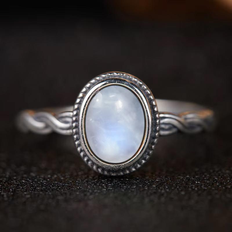 Vintage 925 Silver Ring Natural Moonstone Flower Ring 925 Hollow Eye Shape Round Sun And Moon Ring Fine Jewelry for Women Men