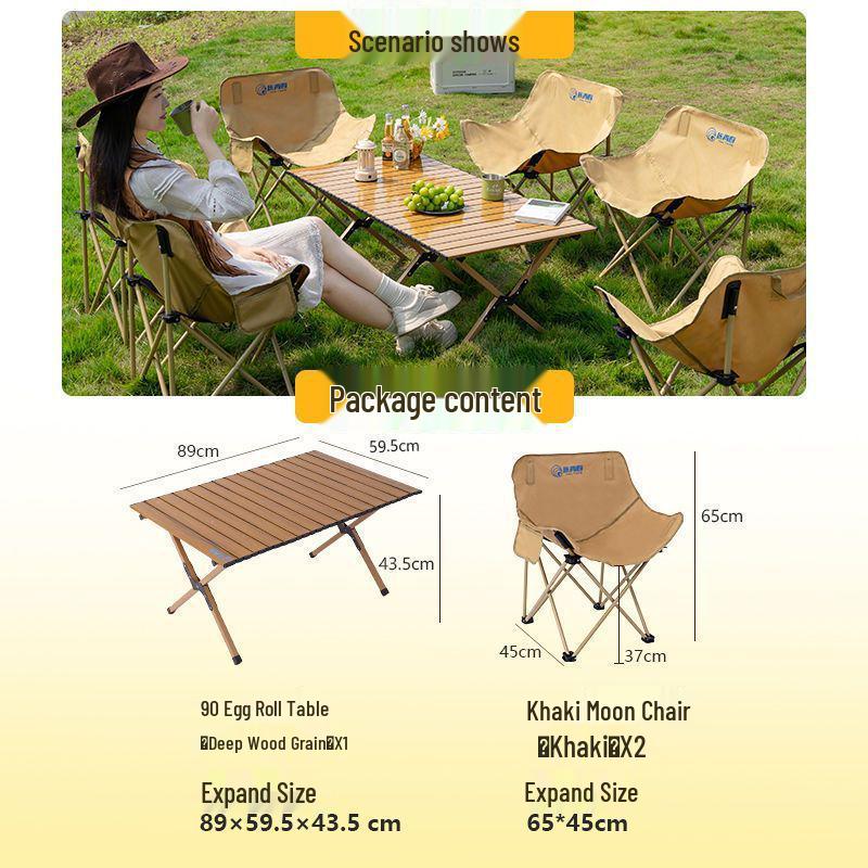 Tragbares faltbares Campingtisch- und Mondstuhlsset mit aufrollbarem Tisch