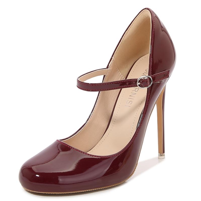 Patent 12cm High Heels Pumps Shoes Woman Large Size 46 Black Red Nude White Thin Heeled Spring Party Wedding Office Shoes Ladies