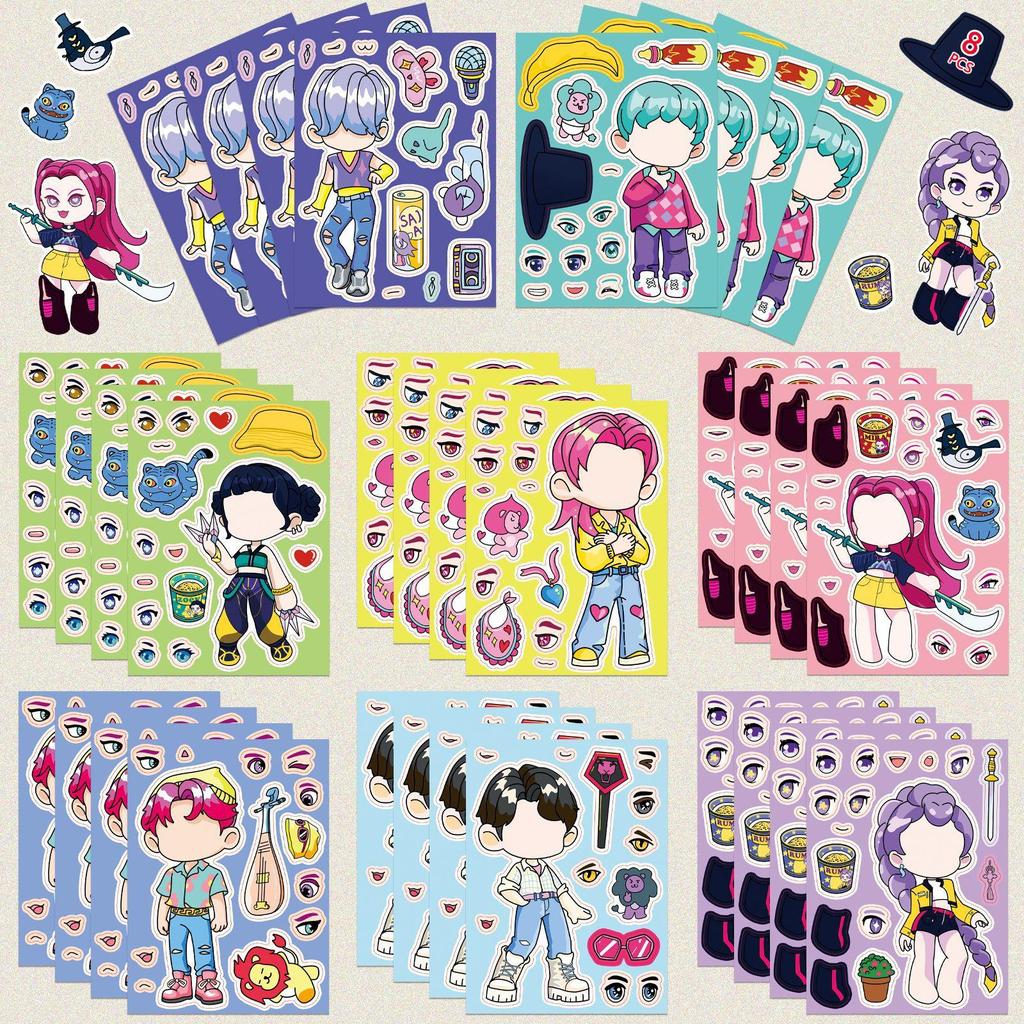 8PCS K-pop Demon Hunter Sticker Set, Cartoon Anime Make a Face DIY Decals for Laptop Notebook Helmet Luggage Stationery