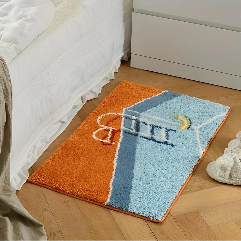Soft Tufted Door Mat with Swimming Pool Design Vibrant Green and Multicolor, Polyester Blend, Hand Washable Area Mat for Bedroom, Kitchen, Bathroom