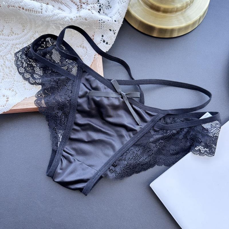 Ladies Spring Summer Light Luxury Satin Cross Ice Silk Lace Sexy Panties
