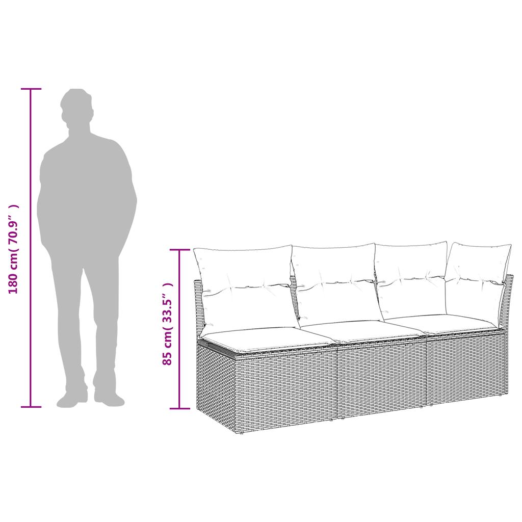 Garden Sofa with Cushions 3 Seater Grey Poly Rattan