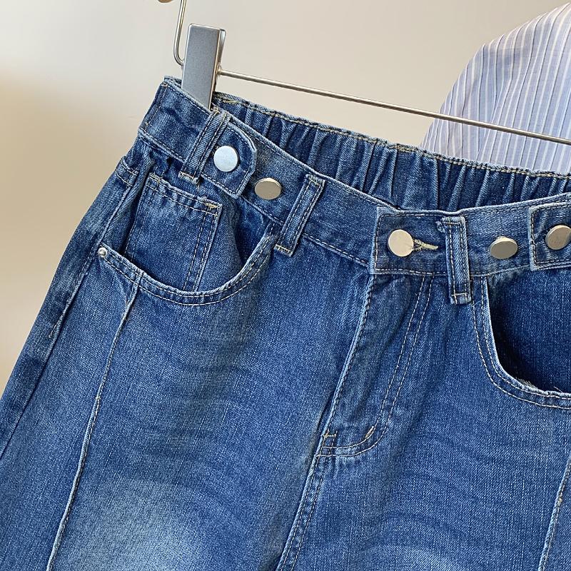 DIMANAF 2025 Neue Sommer Kurze Jeanshosen Damen Knöpfe Locker Lässig Denim Harems Hosen Big Blue Pants