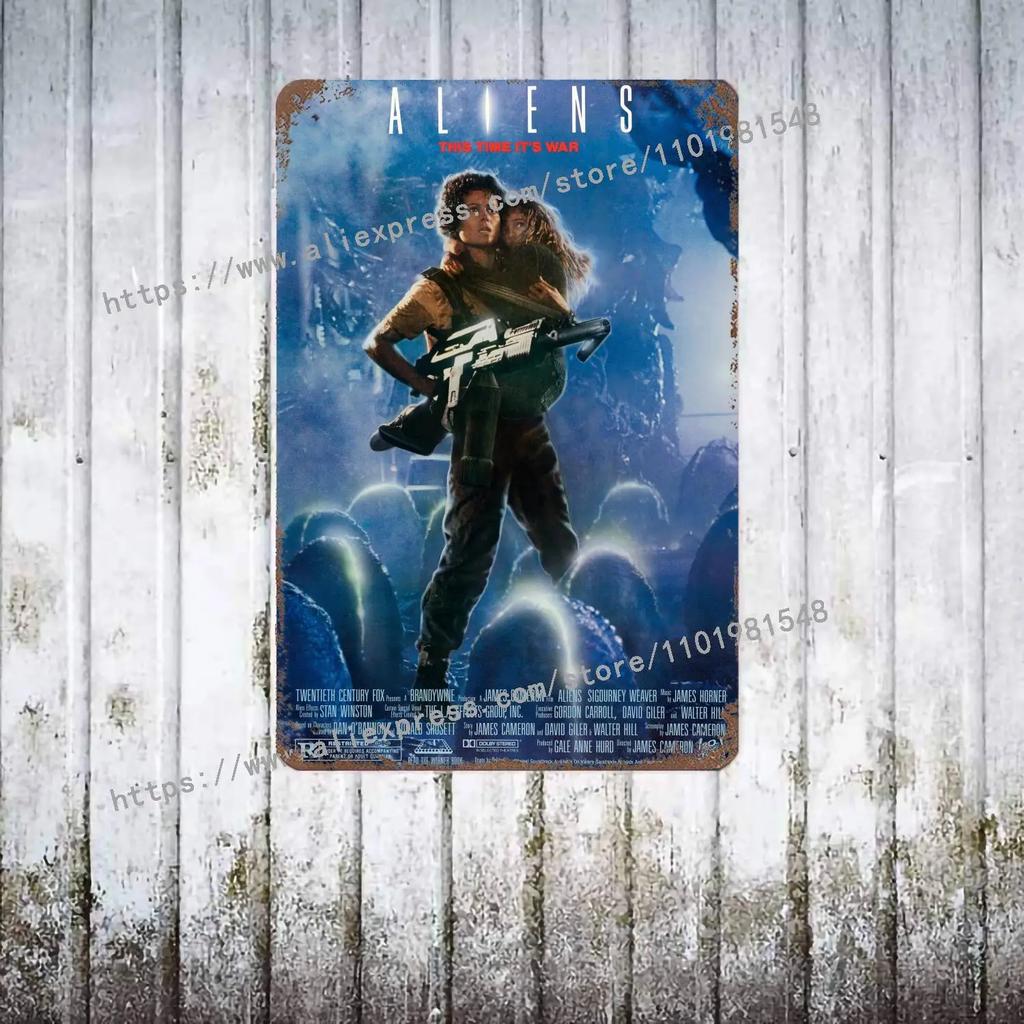 Aliens vs Predator Science Fiction Poster Vintage Plåtskylt Dekorativ Plakett för Pub Bar Mancave Klubb Väggdekoration