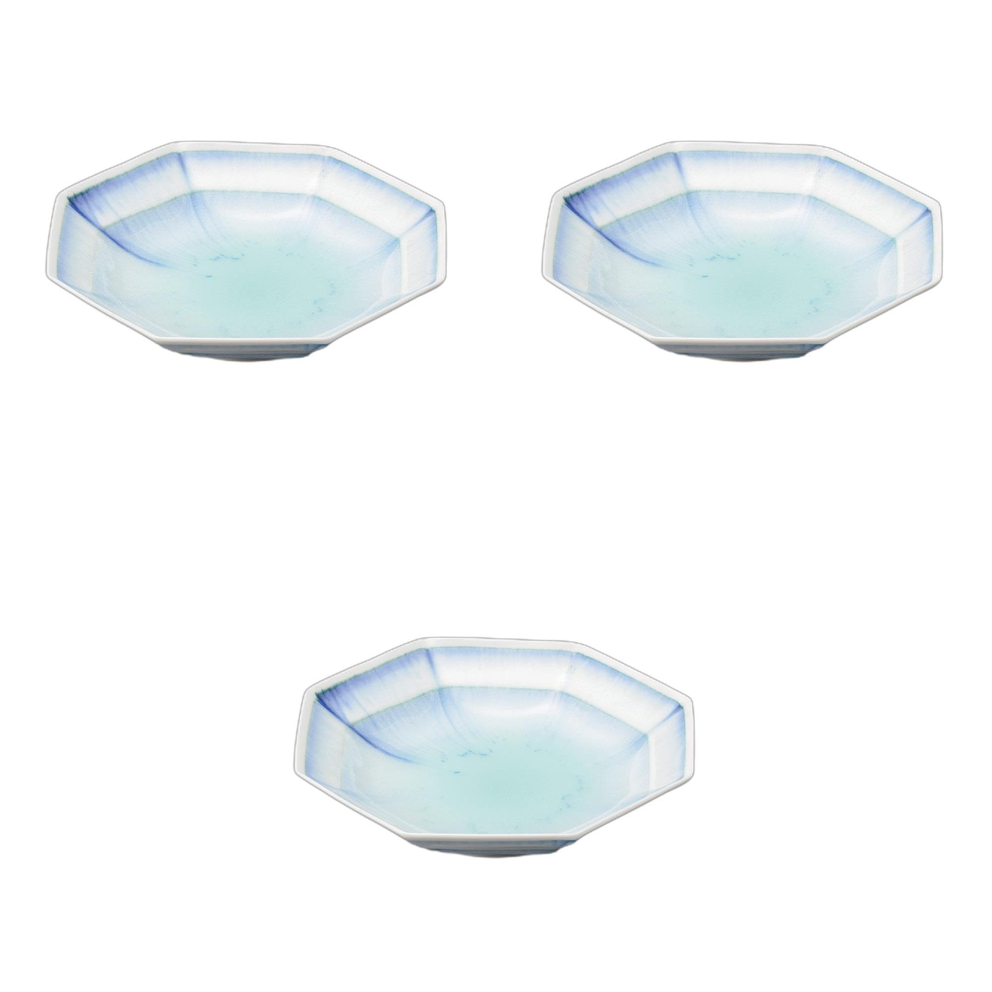 

Set of 3 Indigo-Flower Octagonal Plates [20.3 x 19.5 x 4.7 cm] | Irregular Shape Ceramic Plates by Setomonohonpo
