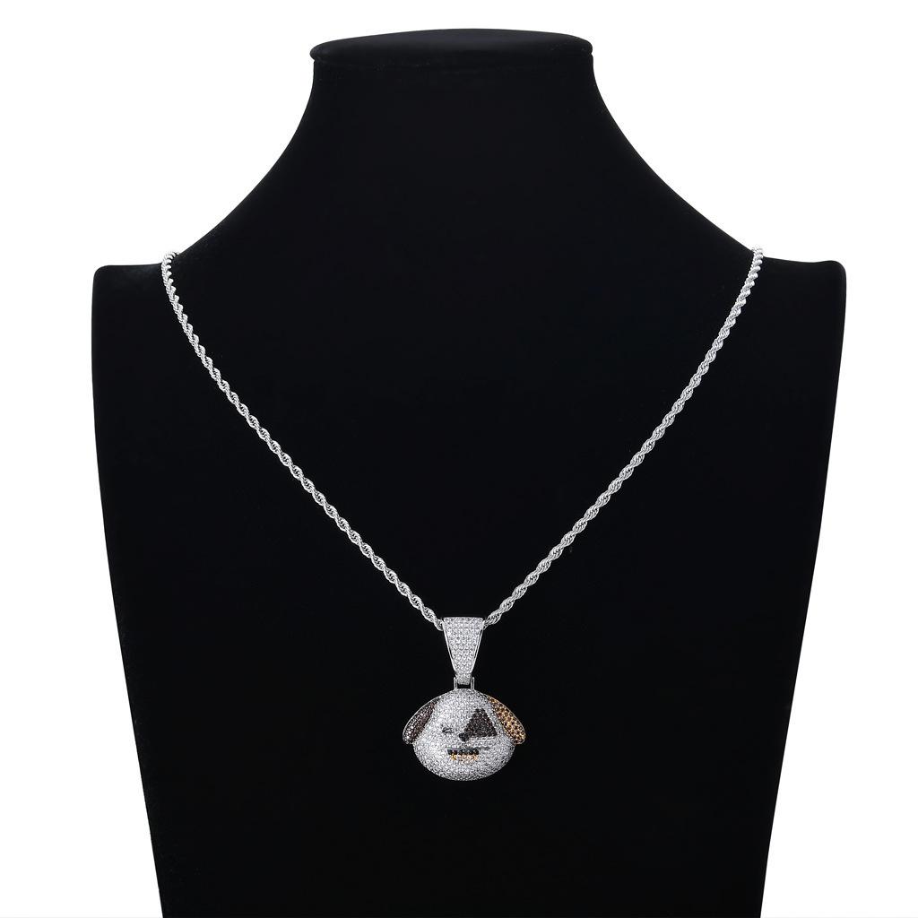 European and American Mens Personalized Spotted Dog Pendant with Zircon Inlay Fashionable and Versatile Hip Hop Necklace