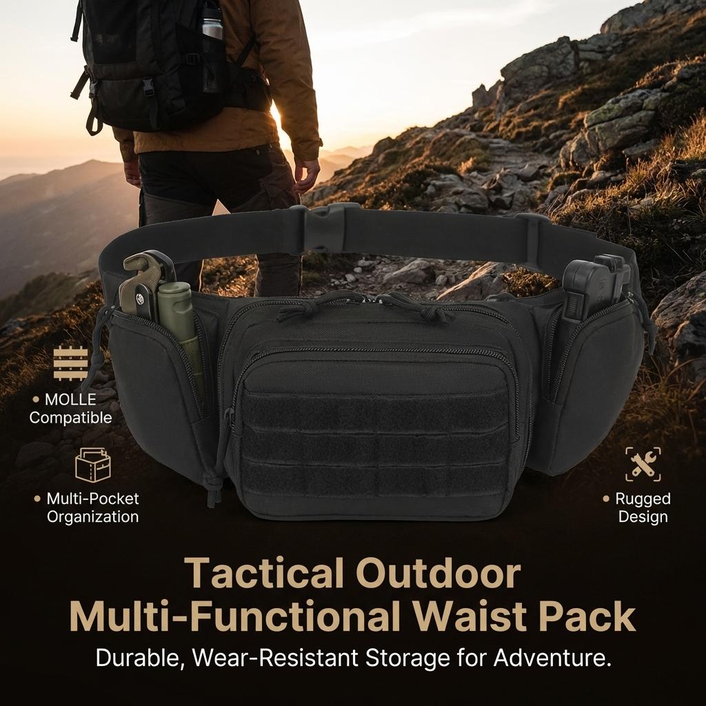 Men's Tactical-Waist Bag High-Density Nylon Fiber Outdoor Sports Durable Storage With Adjustable Strap