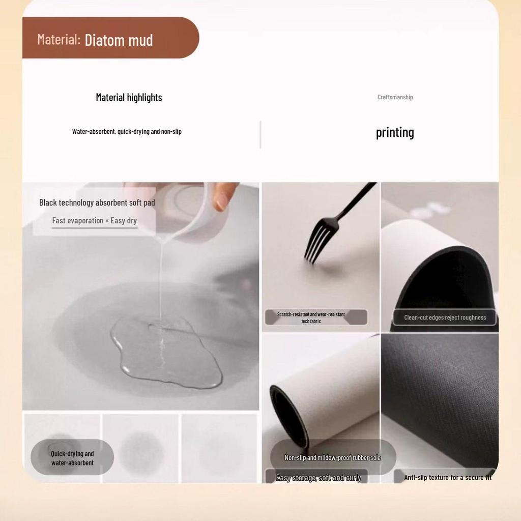 Tappetino per Pavimento Antiscivolo e Assorbente in Fango Diatomaceo e Marmo, Stile Nordico, per Bagno