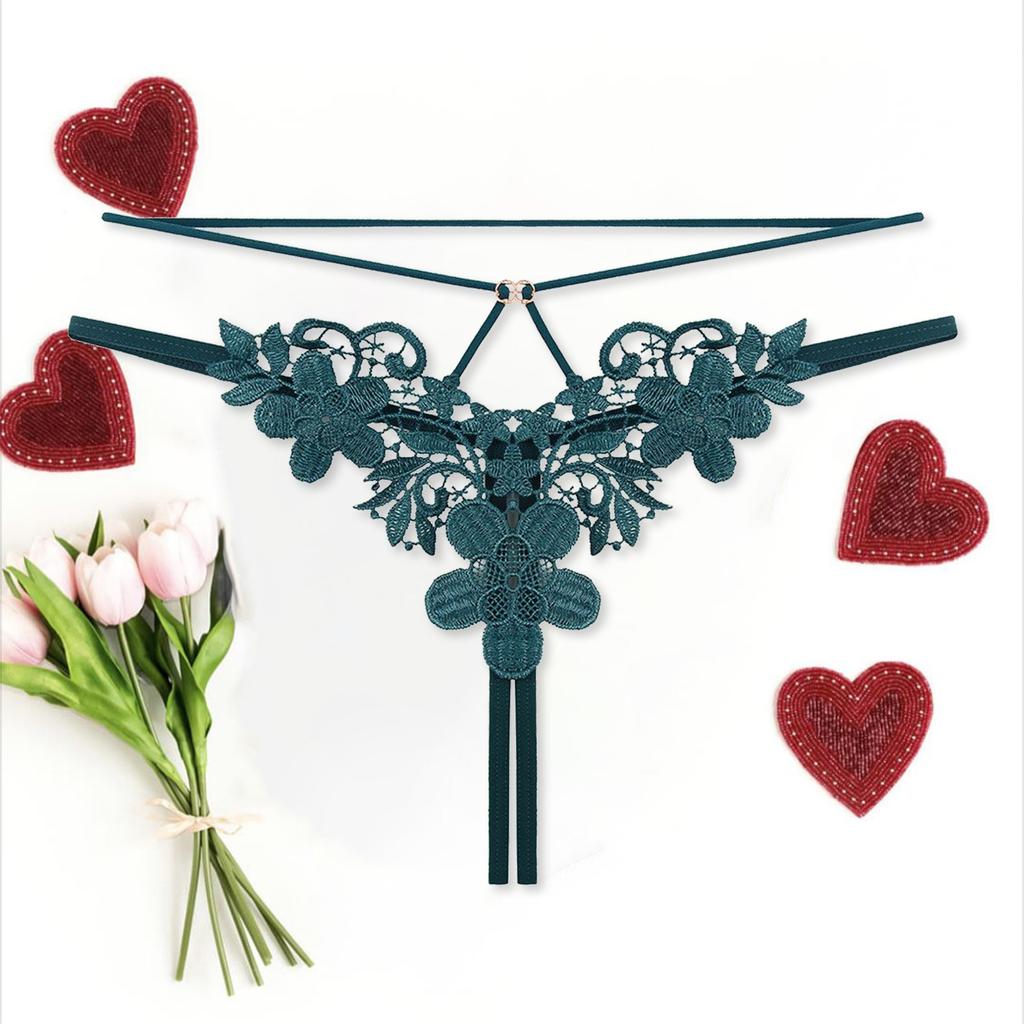 Hipster Women Embroidered Crotchless G-String Double Straps Hollow Out See-Through Sexy Lingerie Women Temptation Underpants