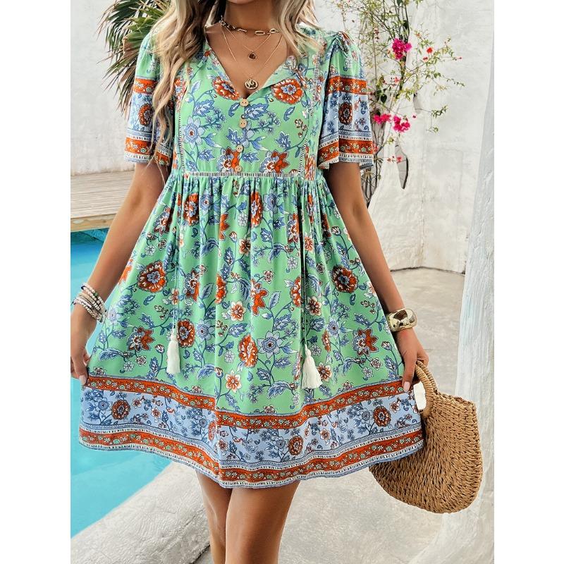 Women's Summer Vacation Printed Short-sleeved Dress