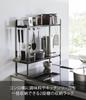 Yamazaki Jitsugyo 1992 Stove Side Rack with Wipeable 2 W50 X D14 X Gap Seasoning Hook Included Bottom, Tiers, Black, Approx. H48.5cm, Tower, Storage,
