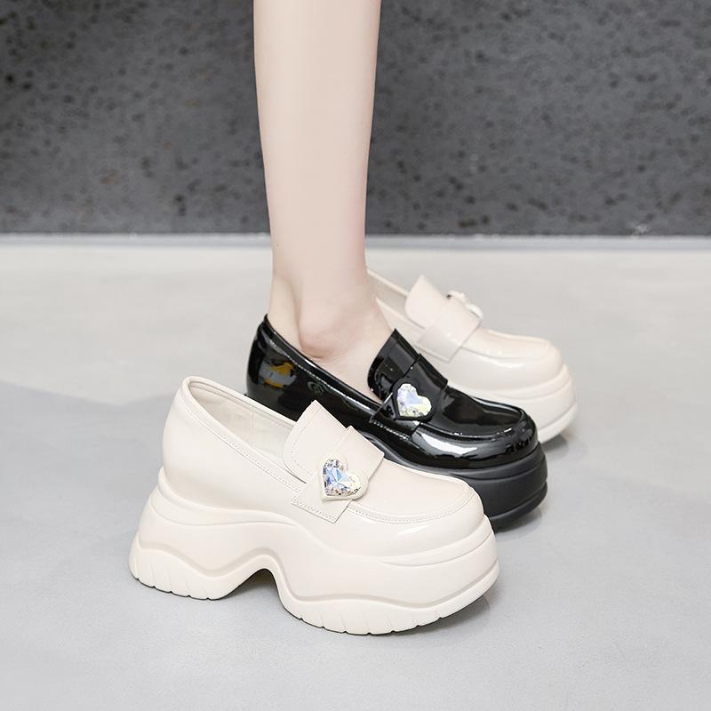 Platform Loafers Women's 2025 Spring New One-pedal Small Leather Shoes Muffin Fashionable Versatile Inner Height-increasing Women's Shoes
