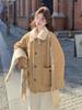 2025 Winter Women's Khaki Shearling Coat - Korean Style, Fleece-Lined, Thick Imitation Lamb's Wool