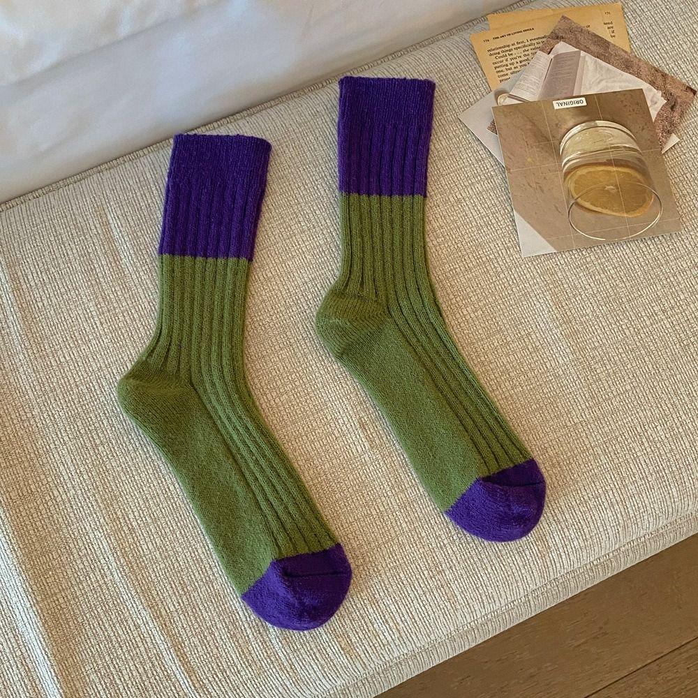 Colour Blocking Mid-Calf Wool Socks Retro Outdoor Wear Short Socks Mid Tube Socks Autumn Winter