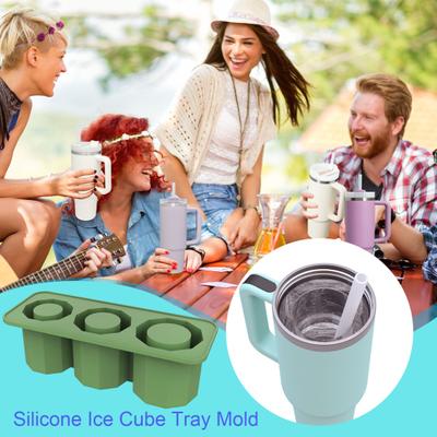 Ice Cube Tray Mold for 30Oz & 40Oz Cups with Lid Bin Freezer Juice Whiskey Cocktail Silicone Hollow Cylindrical Ice Cube Shape Mold Summer Gifts
