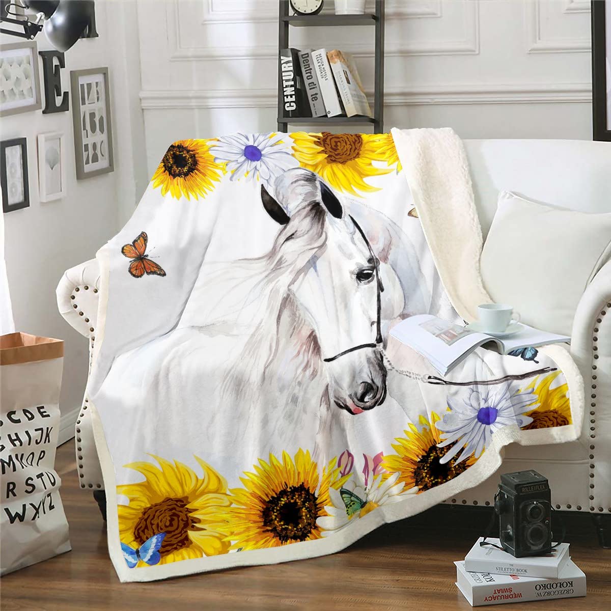 

Одеяло с изображением лошади и подсолнуха, фермерское животное, цветочные пледы на все времена года, дикая природа, мягкое фланелевое одеяло для дивана для детей и мальчиков 70x100cm-XS